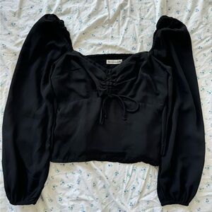 Abercrombie & Fitch Black Long-Sleeve Ruched Crop Top